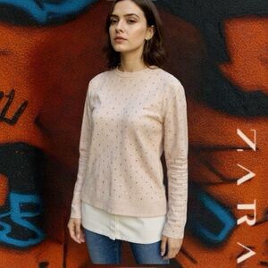Zara Beige Women's Crew Neck Sweater